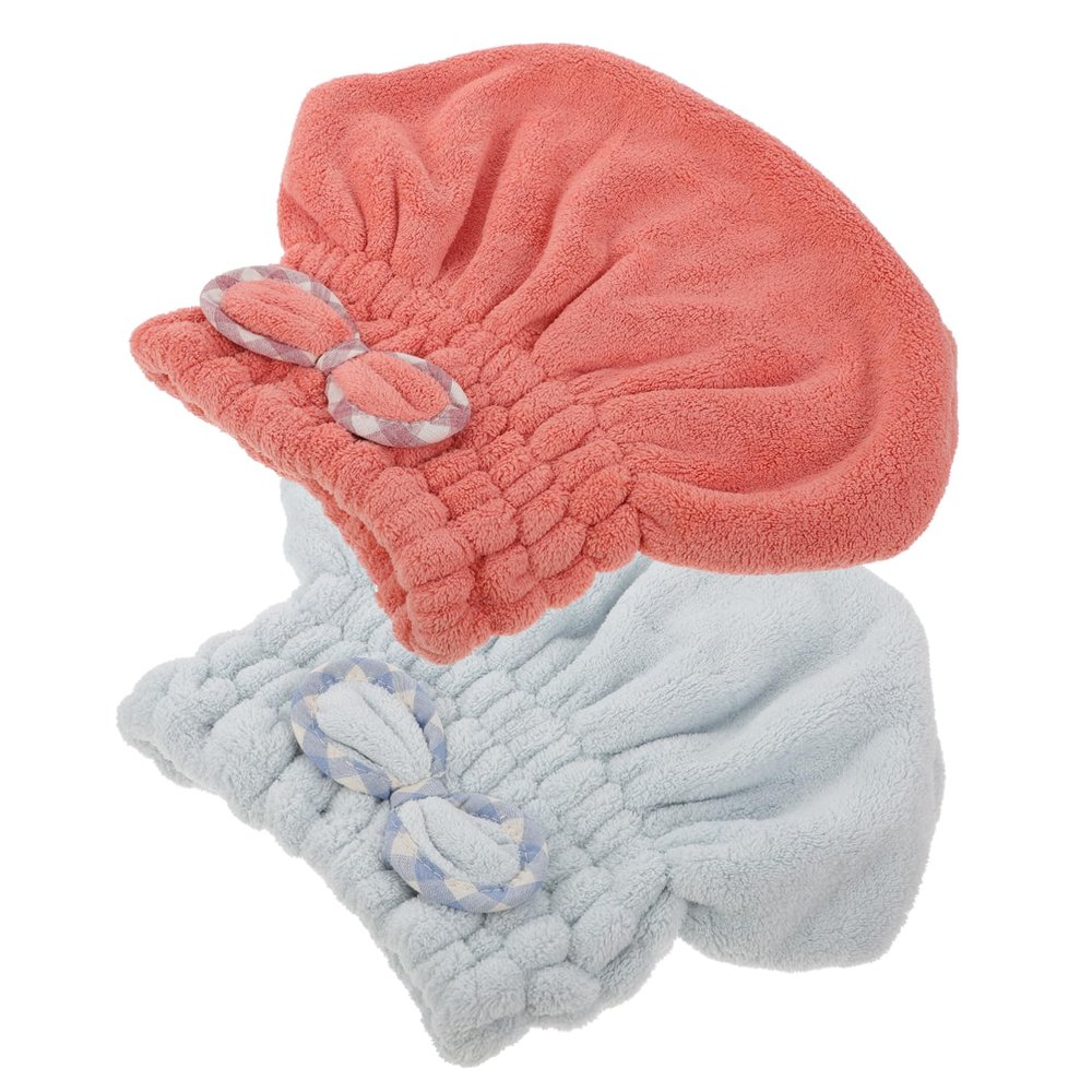 AUTSUPPL 2pcs Quick Absorbent Coral Fleece Hair Drying Caps Lightweight Soft Turban Towels for Women Gentle Hair Travel Friendly for Home and Shower Use