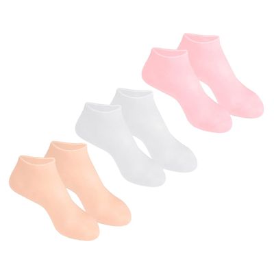 Ipetboom 3Pairs Moisturizing Elastic Boat Socks for Foot Protection Skin for Dry Cracked Heels Exfoliating and Hydrating Footwear XL with White Pink and Colors