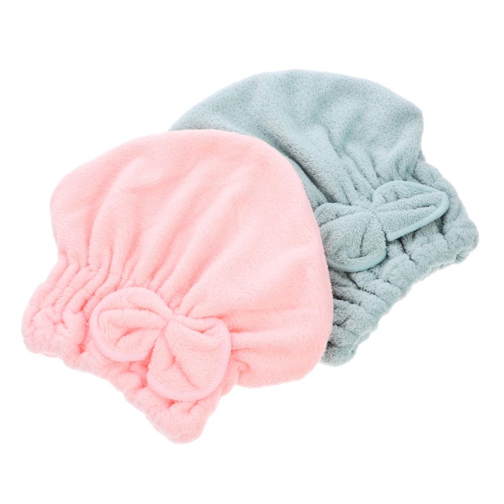 NULYLU 2pcs Coral Fleece Hair Drying Towels Absorbent Lightweight Bathing Caps for Women Quick Dry Hair Wraps with Cute Cartoon Design Reduce Frizz and Breakage for Travel and Home Use