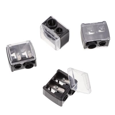BEBEMOKO 4pcs Makeup Pencil Sharpener with Dual and Lid Compact Cosmetic Tool for Brow and Eyeliner Pencils Efficient and Mess Sharpening Black Random Color