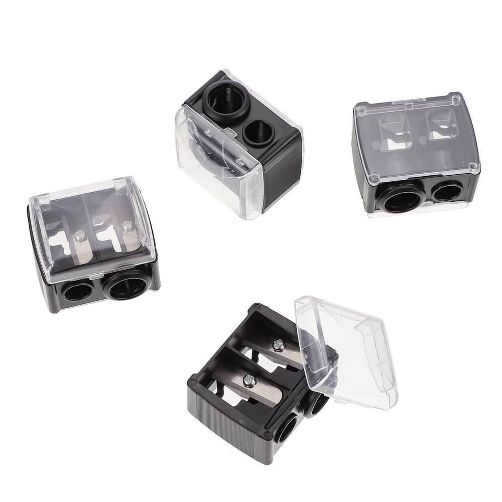 BEBEMOKO 4pcs Makeup Pencil Sharpener with Dual and Lid Compact Cosmetic Tool for Brow and Eyeliner Pencils Efficient and Mess Sharpening Black Random Color