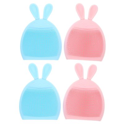 BAZEITFLOW 4pcs Silicone Face Scrubber Brush for Deep Facial Cleansing and Massage Soft Cartoon Rabbit Design Ergonomic Small Lightweight Cleansing Tool for Oily Skin Care
