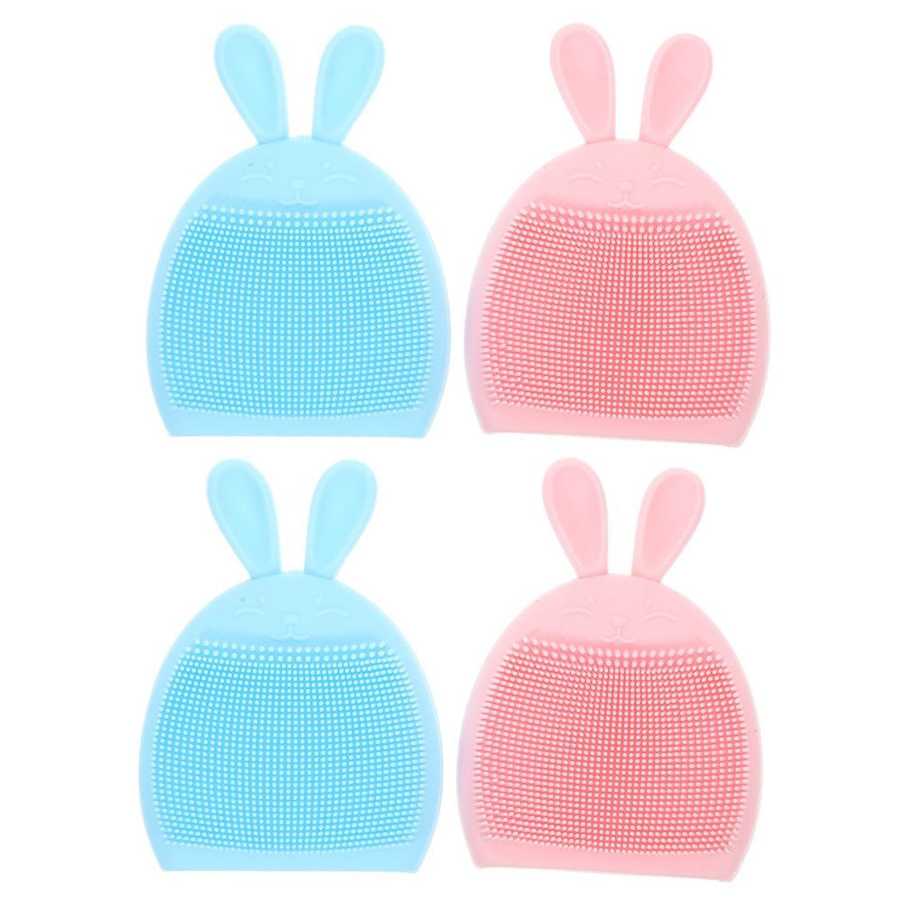 BAZEITFLOW 4pcs Silicone Face Scrubber Brush for Deep Facial Cleansing and Massage Soft Cartoon Rabbit Design Ergonomic Small Lightweight Cleansing Tool for Oily Skin Care