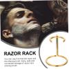 ADOCARN Metal Shaving Brush and Razor Stand Gold Barber Brush Rack with Upside Down Drying Design Compact Metal Holder for Mens Bathroom Shaving Tools Accelerates Air Drying and Organizes view 3