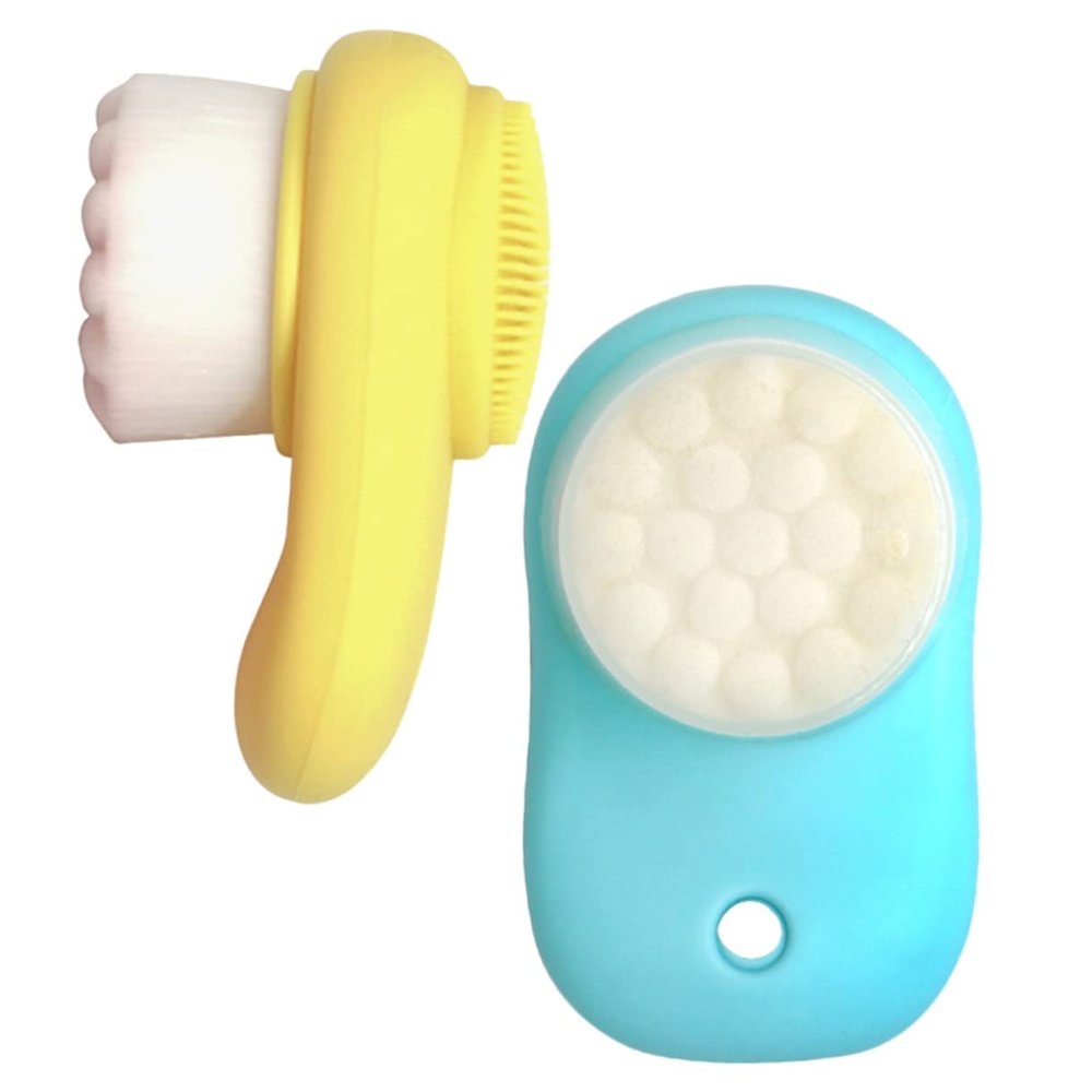 BEBEMOKO 2pcs Double Sided Silicone Facial Brush Face Cleaning Tool for Women Portable Lightweight Face Scrubber Deep Cleansing Exfoliator Brush in Lemon Yellow and Sky Blue