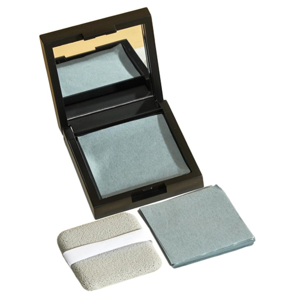 BELLIFFY Oil Absorbing Facial Paper with Mirror and Puff for Women and Men Portable Blotting for Oil Control and Convenient Face Cleaning Tissue for Daily Use