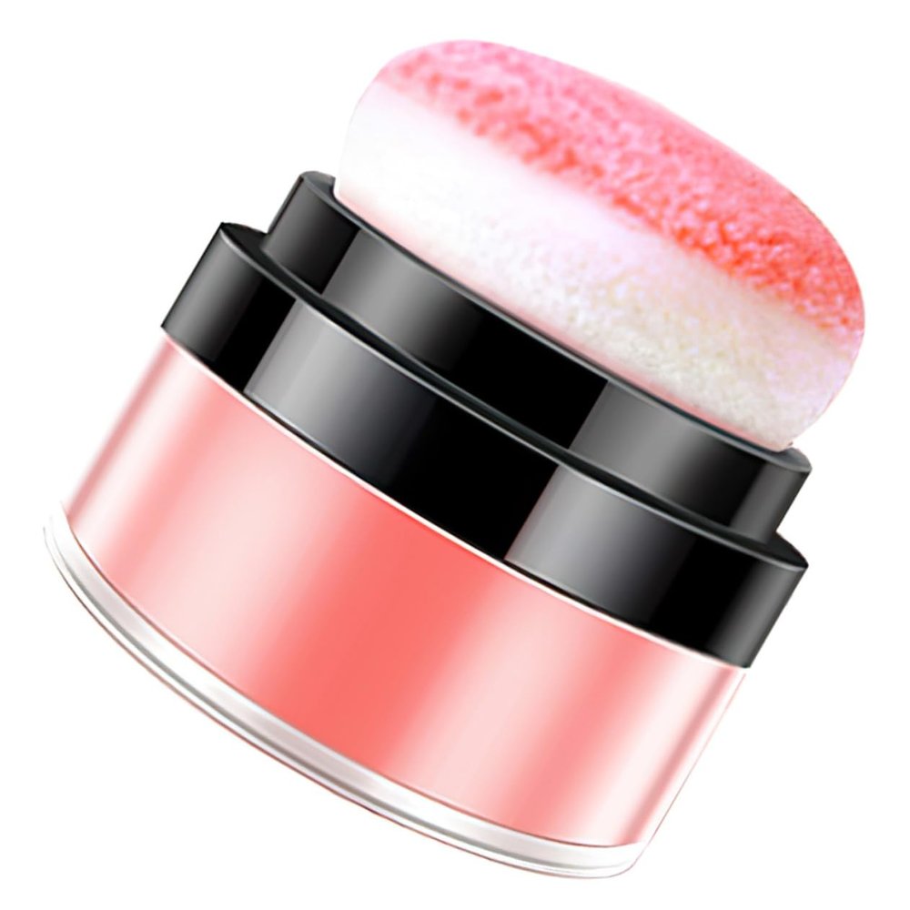 Healeved Loose Powder Blush with Mushroom Head Puff for Cheeks Natural Finish Makeup Portable and Blendable Oil Control Coral Red Cushion Blush for Women