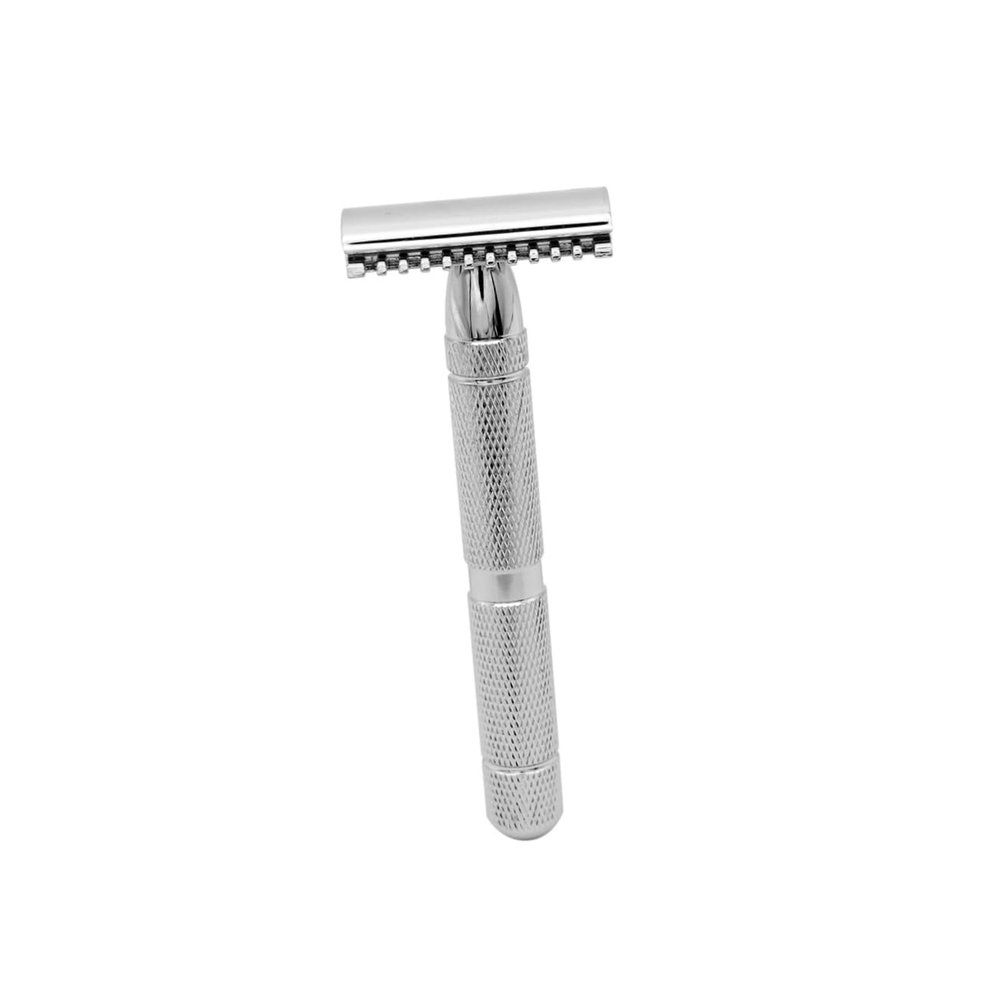 Healifty Double Edge Safety Razor Stainless Steel Shaving Razor for Men Professional Barbershop Use Close Clean Shave Textured Grip Design