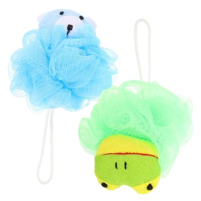 Baluue 2pcs Shower Ball Exfoliating Bath Sponge Soft Loofah Body Scrubber Friendly Dual Color Cartoon Design for Gentle Cleansing and Fun Bath
