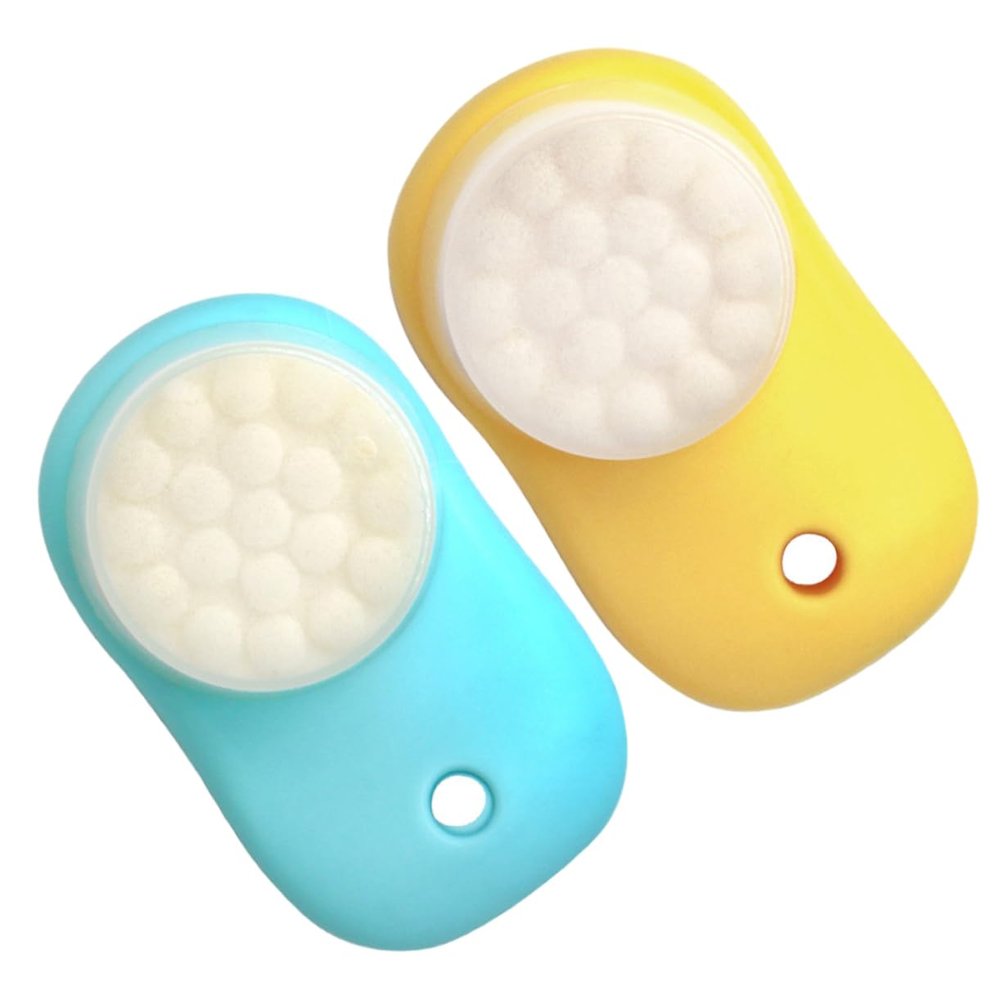 ARTSEWPLY 2pcs Double Sided Silicone Facial Brush for Women Deep Cleansing and Gentle Exfoliation Soft Bristles for Blackhead Removal and Facial Massage Portable Face Cleaning Tool in Lemon