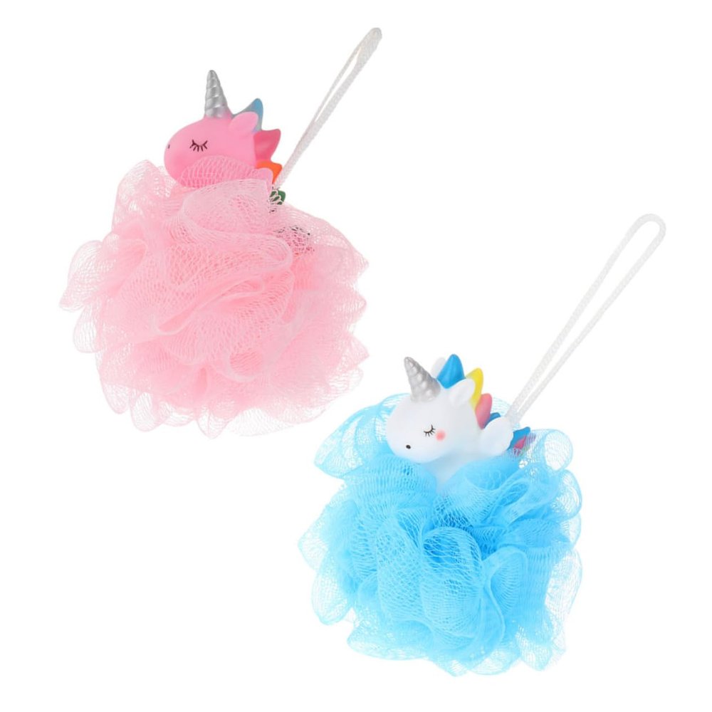 ADOCARN 2pcs Cartoon Unicorn Bath Balls for Gentle Exfoliating and Keratinizing Skin Portable Shower Loofah with Strong Foaming Mesh Hanging Design for Convenient Storage Suitable for Men