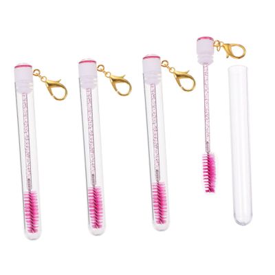 COOPHYA 4pcs Eyelash Brush Tubes with Keychain Mascara Wands Long Bright Rose Red Makeup Applicators for Precise Lash Grooming and Eye Look