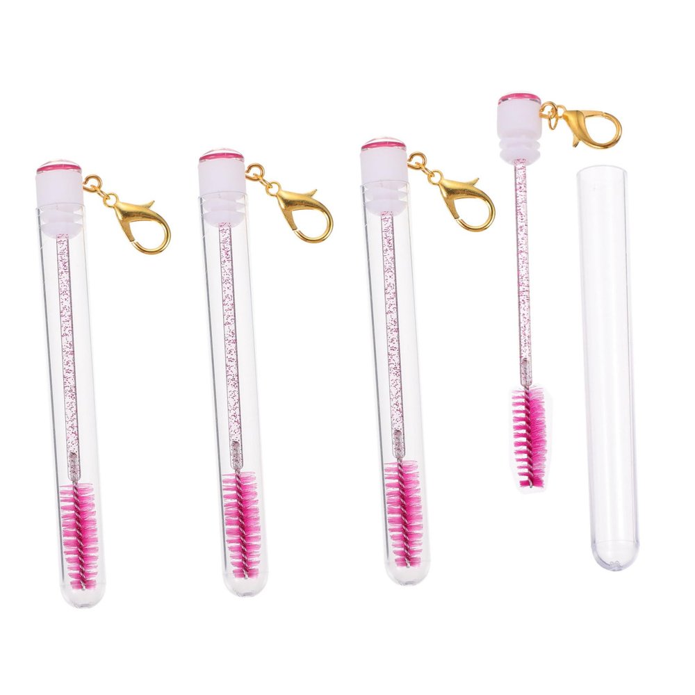 COOPHYA 4pcs Eyelash Brush Tubes with Keychain Mascara Wands Long Bright Rose Red Makeup Applicators for Precise Lash Grooming and Eye Look