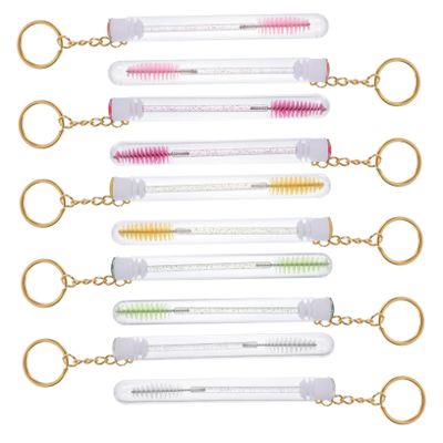 KAILIKETIY 10 pcs Lash Brush with Test Tube and Rhinestone Keychain Portable Makeup Eyelash Spoolies with Plastic Tubes Stylish Eyelash Comb for