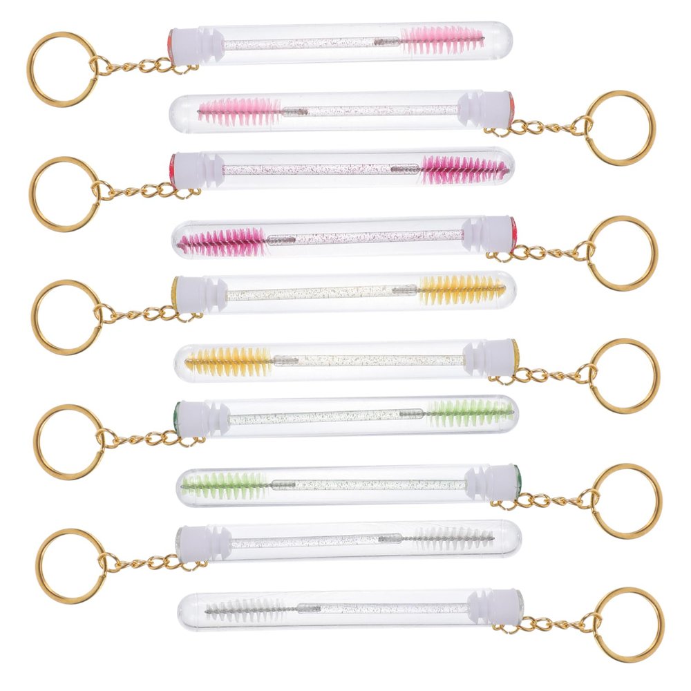 KAILIKETIY 10 pcs Lash Brush with Test Tube and Rhinestone Keychain Portable Makeup Eyelash Spoolies with Plastic Tubes Stylish Eyelash Comb for