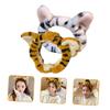 HEALEEP 2pcs Plush Wide Headband Tiger Ear Elastic Stretch Spa Hair Wrap for Women and Soft Makeup Face Wash Headband for Skincare Bathing Yoga and Mask Application White and Yellow view 2