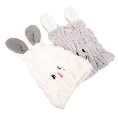Baluue 2 pcs Absorbent Hair Towel Wrap with Cute Rabbit Ears Dry Hair Cap for Reduces Frizz and Drying Light Gray
