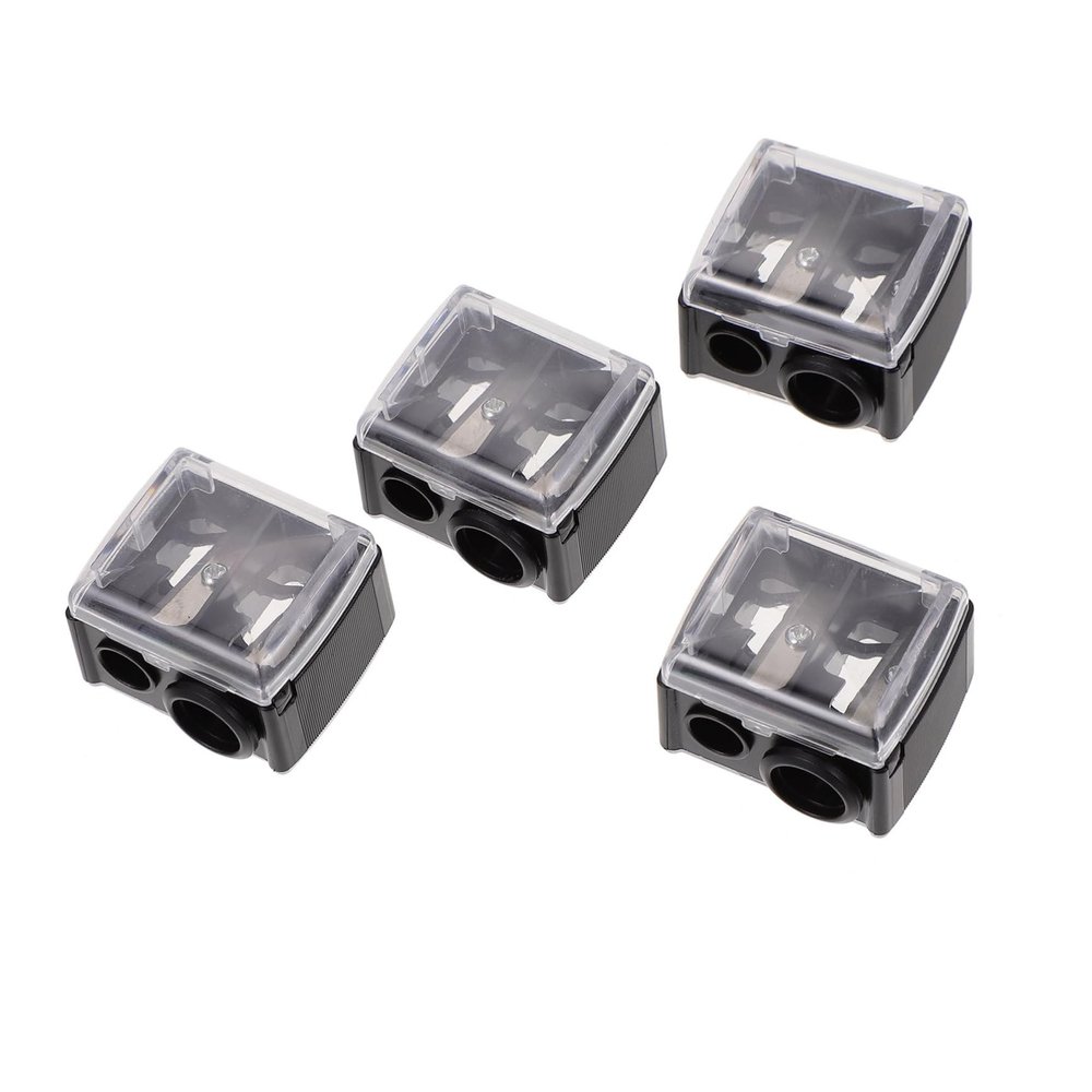 Garneck 4pcs Dual Makeup Pencil Sharpener for Eyeliner Eyebrow Pencils Black Cosmetic Sharpener with Fine Blade Precise for Lip Liner School and Professional Use Random Color
