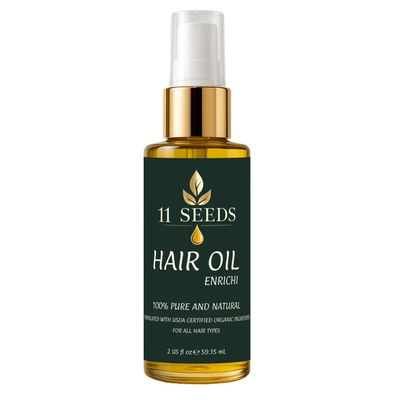 11 Seeds ENRICHI Hair Oil Hair Heat Protectant for Frizz Control, Adds Shine, Helps Reduce Dryness and Appearance of Split Ends, Color Safe Formula, Natural Blend for All Hair Types - Silicone Free