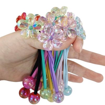 14PCS Ball Charm Hair Ties for Little Girls - Assorted Colored Camellia Bead Rubber Bands, Bubble Holders, Cute Elastic No Damage Ponytail Hair Accessories for Thick Hair ToddlersGreen,Rose red,Prupl