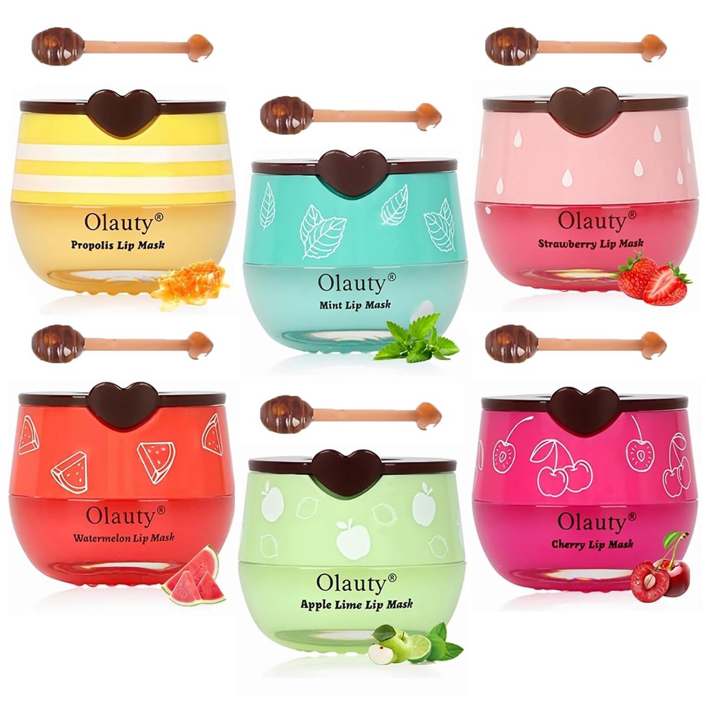 6 PCS Bee Lip Balm Honey Pot,Valentines Day Gifts Honey Lip Balm Lip Mask,Propolis Moisturizing Lip Sleeping Mask Reduces Lip Lines,Hydrating Prevention Dry and Cracked Lip Scrubs Exfoliator