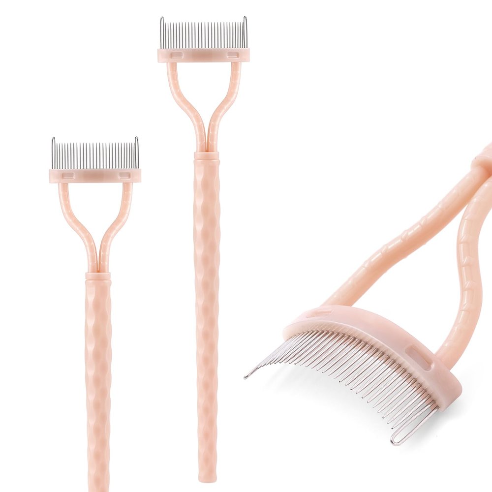 KINGMAS Eyelash Comb Separator, Eye Lash Separator Eyelash Definer Mascara Comb Applicator With Cover - Arc Designed (Apricot Pink (2Pcs))