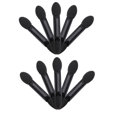 Baluue 10pcs Disposable Dual Sided Eyeshadow Sponge Applicators Black Handle Oval Tips Comfortable Makeup Tool for Travel Parties Daily Use