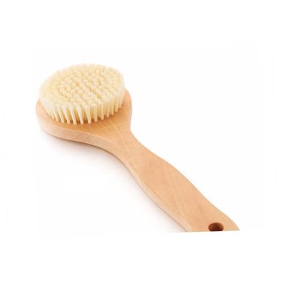 Baluue Long Handle Plastic Bath Brush with Medium Stiff Bristles for Exfoliating Body Massage Dead Skin Removal and Stimulation Wood PP Material for Feet Knees and Legs