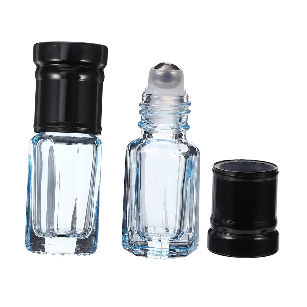 Beavorty 8Pcs Glass Essential Oil Roller Bottles with Black Caps Transparent and Sky Blue Roll Containers for Perfume Aromatherapy and Liquid Storage