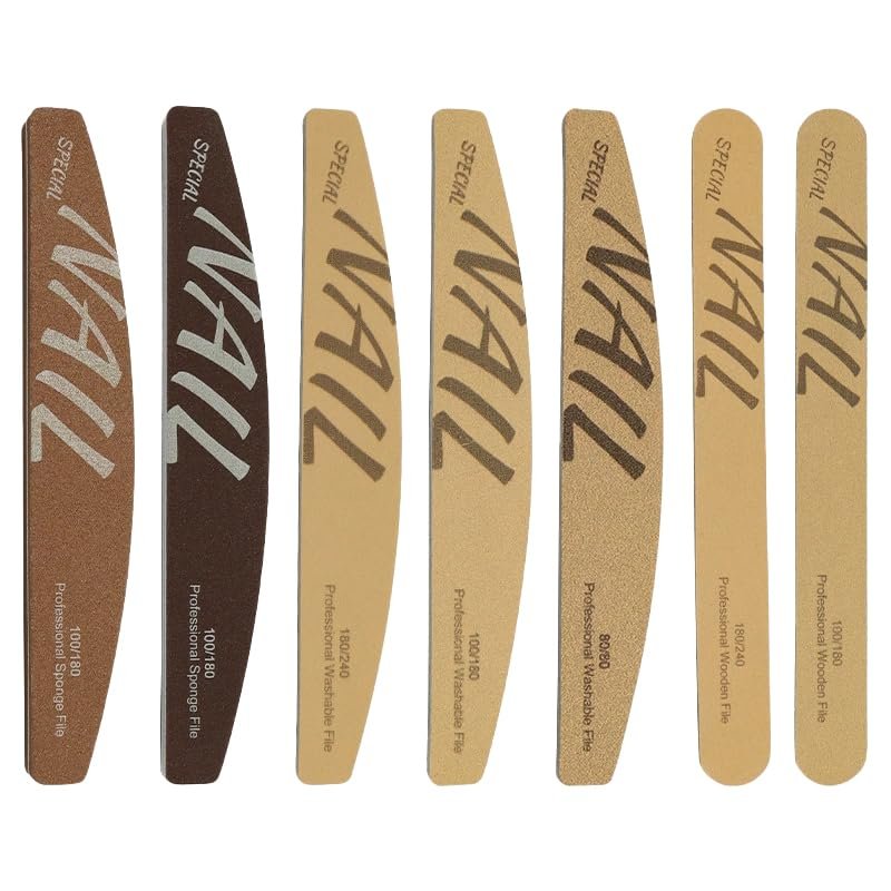 XEAOHESY 7 Pieces Apricot-Yellow and Brown Nail Files and Buffers Nail Files for Natural Nails Nail Buffer and Shine Kit 100/180 Grit Finger Nail File Set for Women