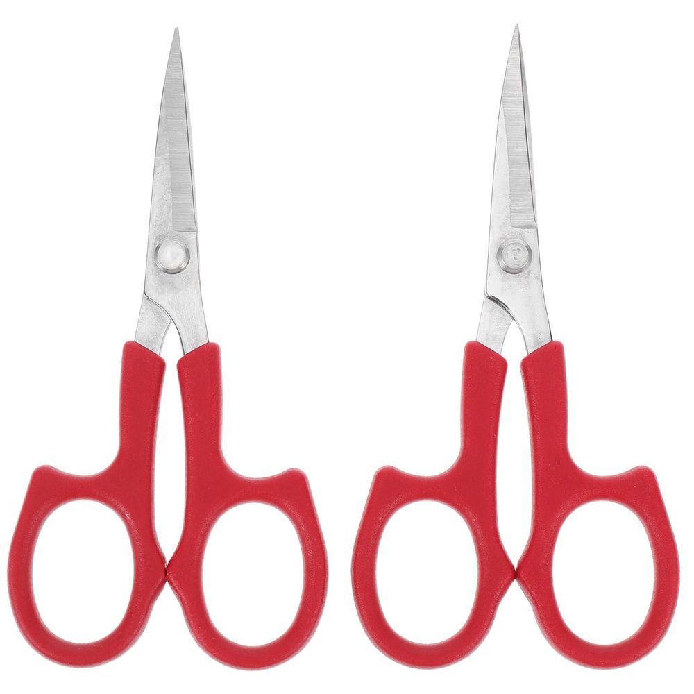 Baluue 2pcs Eyebrow Scissors Set, Professional Stainless Steel Small Shears for Men and Women, Curved Tip Facial Hair Trimming Scissors for Nose, Beard, Eyebow, Mustache, Red