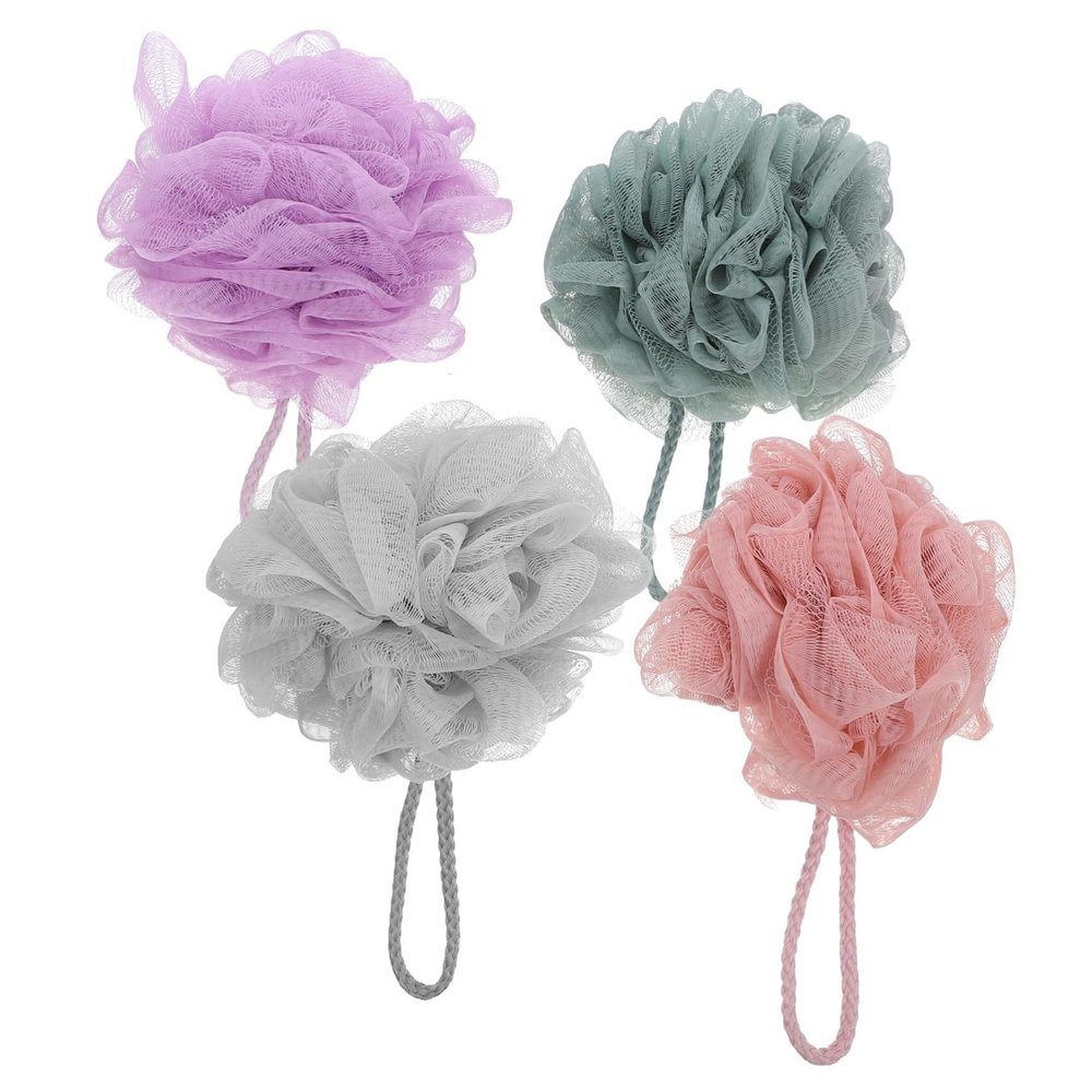 4Pcs Bath Loofah Balls Soft Exfoliating Shower Scrubber for Men Women Family Creates Rich for Gentle Cleansing Cleaning Balls Grey