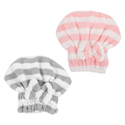 UKCOCO 2pcs Ultra Absorbent Double Hair Drying Cap Quick Dry Microfiber Turban Towel for Women Soft Lightweight Bath Shower Hair Wrap for Travel and Daily Use Pink White Gray White