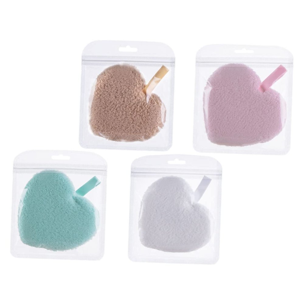 Didiseaon 4pcs Heart Shaped Makeup Removal Sponge Gentle Facial Cleansing Puff for Deep Pore Exfoliation and Oil Removal Soft Face Pads for Women Home Travel Use