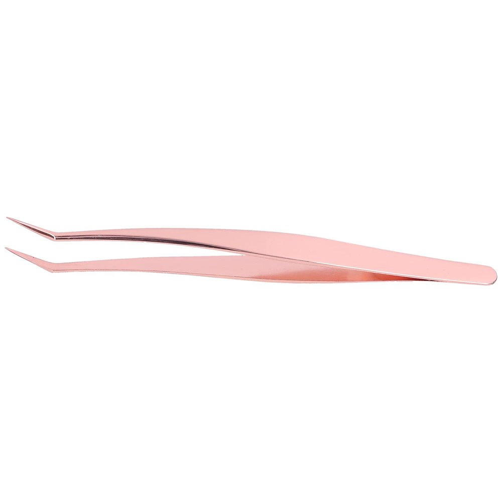 Dioche Precision False Eyelashes Grafting Tweezers - Fine Tip Stainless Steel Eyelash Extension Tool for Professional Eyelash Tweezers Application - Rose Gold Curved for (#1)