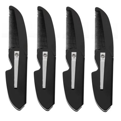 Healifty 4Pcs Folding Beard Combs for Men Portable Pocket Hair Styling Tools Household Grooming Accessories for Beard Shaping and Facial Hair Care