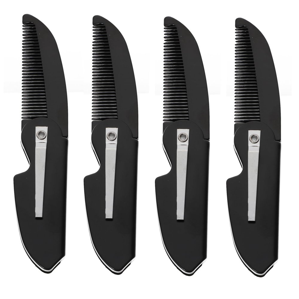 Healifty 4Pcs Folding Beard Combs for Men Portable Pocket Hair Styling Tools Household Grooming Accessories for Beard Shaping and Facial Hair Care