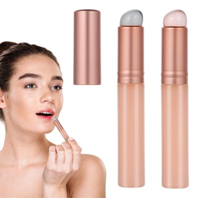 2 PCS Silicone Lip Brush with Cap, Silicone Makeup Brush Pink High Elastic Makeup Brushes for Lipstick Lip Gloss Concealer