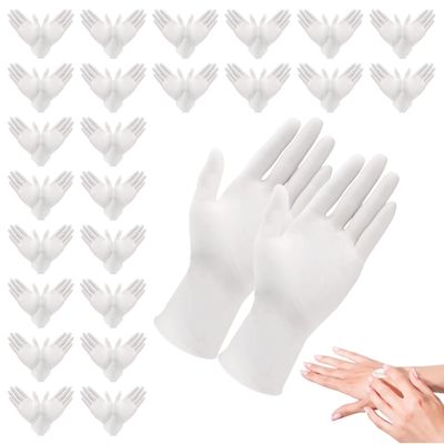 48Pcs White Cotton Sleep Glove, Night Stretchable Cloth Gloves for Dry Hands Eczema SPA Moisturizinc
