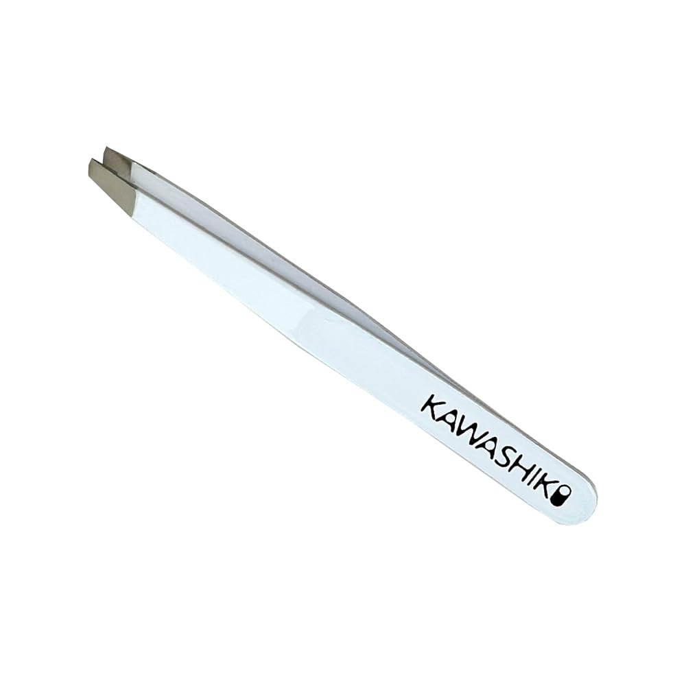 KAWASHIKI Hand-Sharpened Slant Tweezers | Ultra-Precision 25-Degree Angle for Eyebrow Shaping & Facial Hair Removal, Professional Stainless Steel for Women & Men (Pure White)