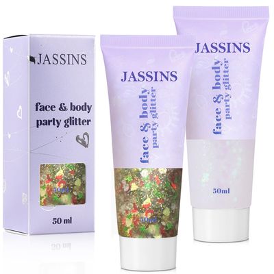JASSINS 2PCS Body Glitter, 100ml Christmas Face Glitter for Women Girls Kids, Glitter Gel Makeup Tween Gifts, Singer Concerts Festival Rave Accessories, Chunky Mermaid Sequins Glitter