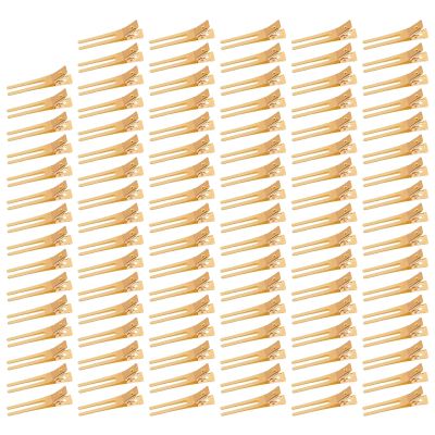100 Pieces 1.77" Hairdressing Double Prong Curl Clips Metal Alligator Hair Clips Setting Section Hair Clips for Hair Salon Extensions Styling, Gold