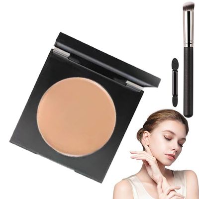 Colored CC Undereye Corrector, Eye Concealer Undereye Color Corrector for Dark Circles, Clay Neutralizing Makeup Under Eye Hydrating Concealer with Brush (Medium-Tan & 2 Brushes, Small)
