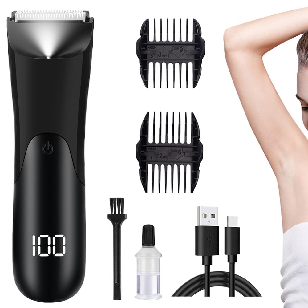 Men Trimmer, Digital Display Beard Shaver, Portable Men's Intimate Hair Trimmer with LCD Digital Display for Leg, Ear, Face, Nose, Pubic, Arm, Head Grooming