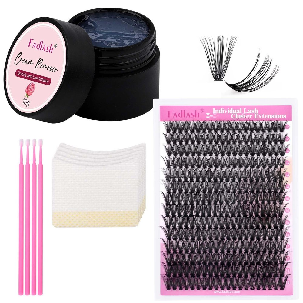 FADLASH Eyelash Extension Remover 10g Dissolves Powerful and Lash Clusters DIY Individual Lashes Cluster Mixed Tray D Curl Lash Clusters