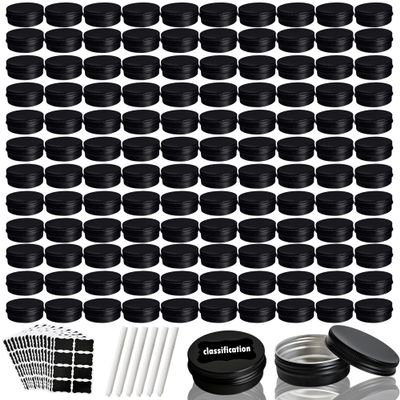 120 Pack Round Aluminum Tin with Screw Lid 2 oz Round Metal Cans Containers Empty Balm Storage Jars DIY Refillable Tin with 6 Markers 15 Sheets Stickers for Candle Salve Cosmetic Spices (Color Set 2)