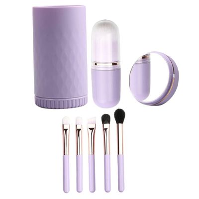 1set Fiber Makeup Brush Handle Professional Portable Face Makeup Tools Includes Lip Brush Convenient Mirror
