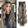 Clip in Hair Extensions for Women, Long Wavy Hair Extensions Clip Ins 4PCS 22 Inch Synthetic Soft and Natural Thick Hair Pieces for Women(Brown Mixed Grey White Highlights) view 1