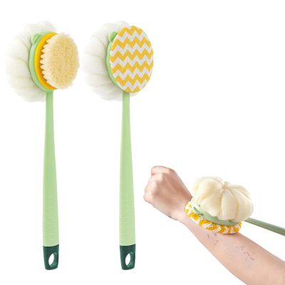 2-in-1 Bath Scrubber & Back Brush Extra Long Handle, Dual-Sided Exfoliating Bath Brush for Deep Cleaning & Gentle Body Washing, Soft Bristles for Sensitive Skin (A-Green Two-Piece Suit)