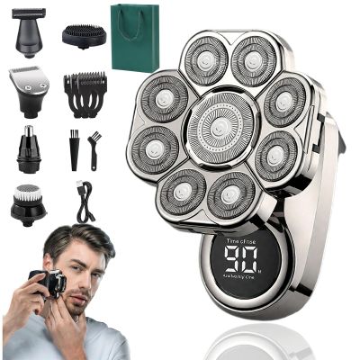 2026 New Ultra Head Shaver, 9D Floating Head Shavers, 6-in-1 Detachable Head Razor with Intelligent LED Display, IPX7 Waterproof, Rechargeable Cordless, Wet & Dry (B)